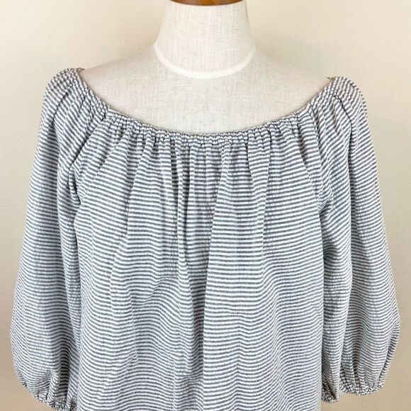 Anthropologie Maeve Off-The-Shoulder Stripe Poplin Top - Picture 4 of 7